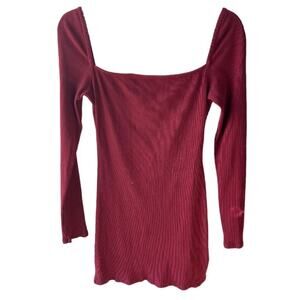 Privacy Please Wells Mini Dress Square Neck Ribbed Red Stretch M